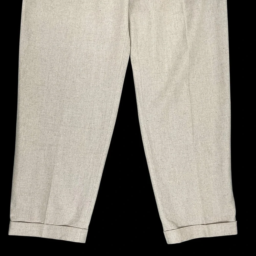 Perry Ellis Pants Men 36x32 (ACTUAL 35x31.5) Beige Linen Cuffed Pleated VTG NEW